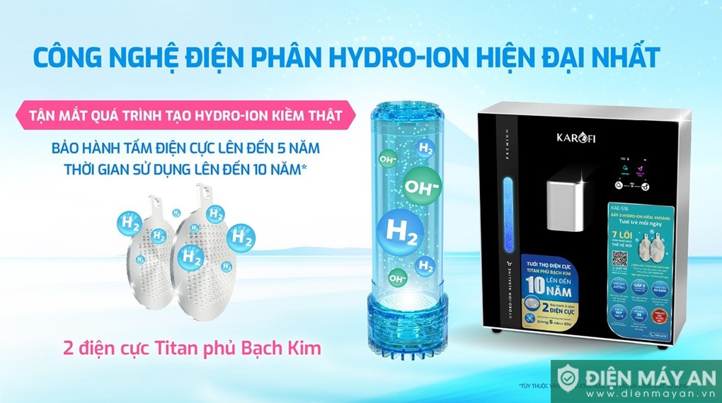 Máy chuyển đổi Hydro-ion kiềm Karofi KAE-S16 2 tấm điện cực